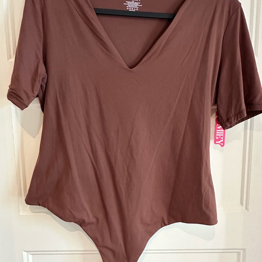 Elegant Brown V-Neck Bodysuit